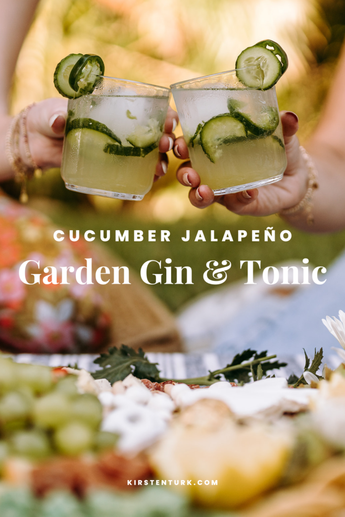 This refreshing, light and spicy Garden Gin and Tonic Recipe combines cucumber, jalapeño, lime and honey syrup to make the perfect spring and summer cocktail recipe! | kirstenturk.com