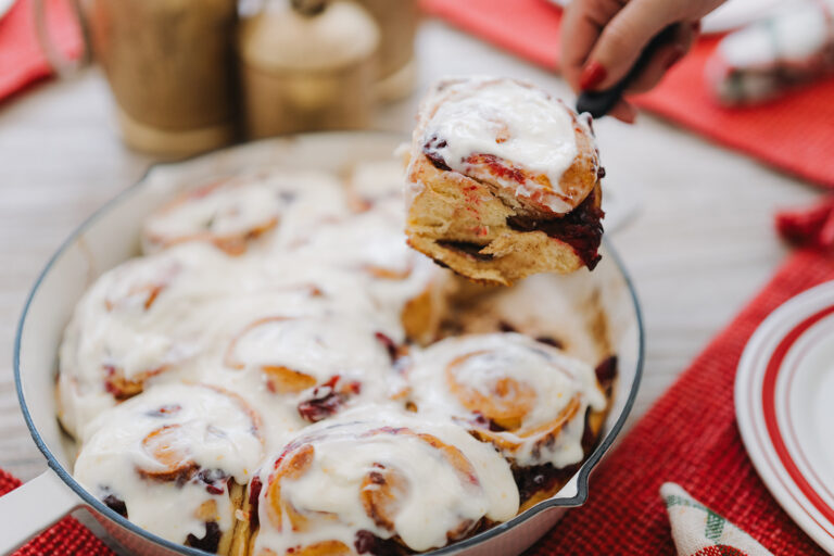 Cranberry Cinnamon Rolls with Orange Cream Cheese Icing